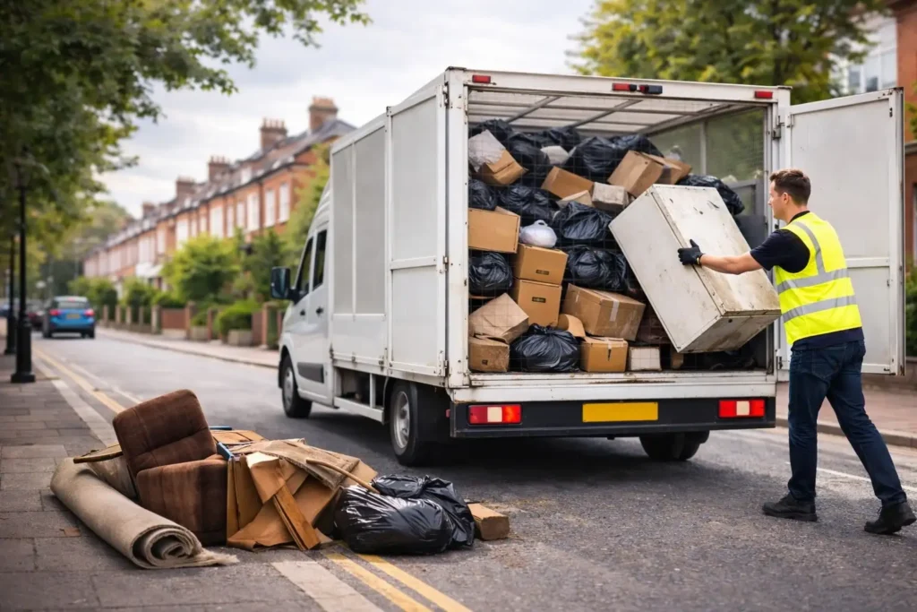 Waste warriors team loading truck with waste